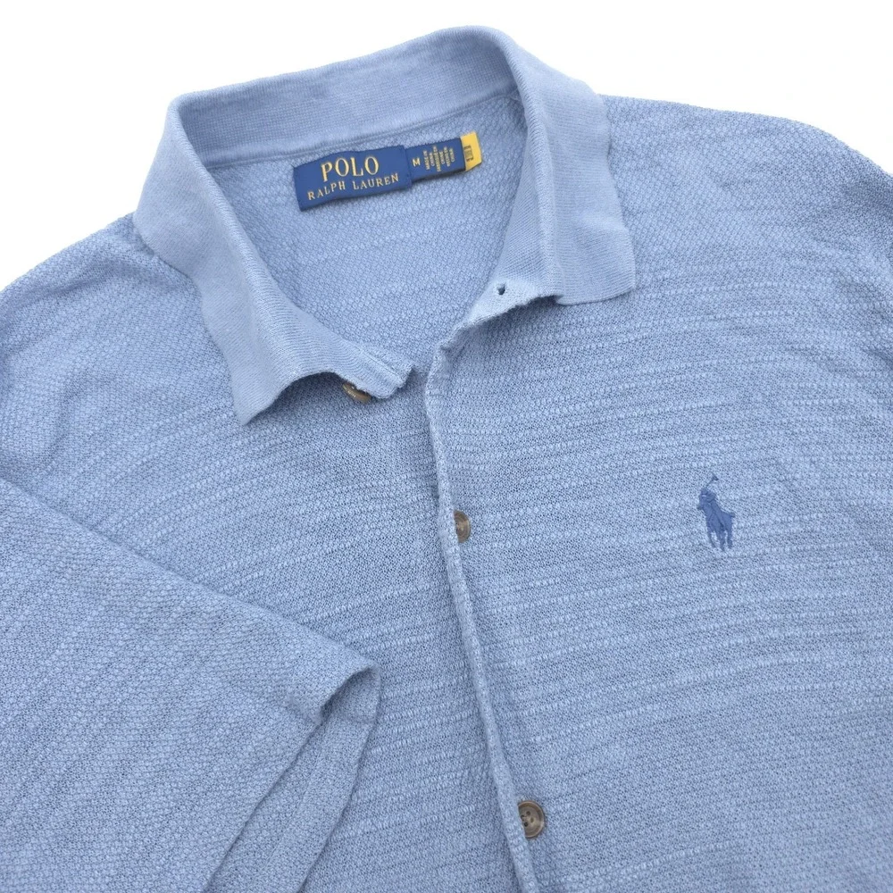Polo Ralph Lauren Textured Shirt Men's Medium Blue Linen Blend Button Up
